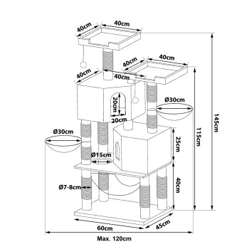 Lionto Kratzbaum, Höhe 145 Cm Hellgrau 7 Lionto Kratzbaum, Höhe 145 Cm Hellgrau – Bild 7